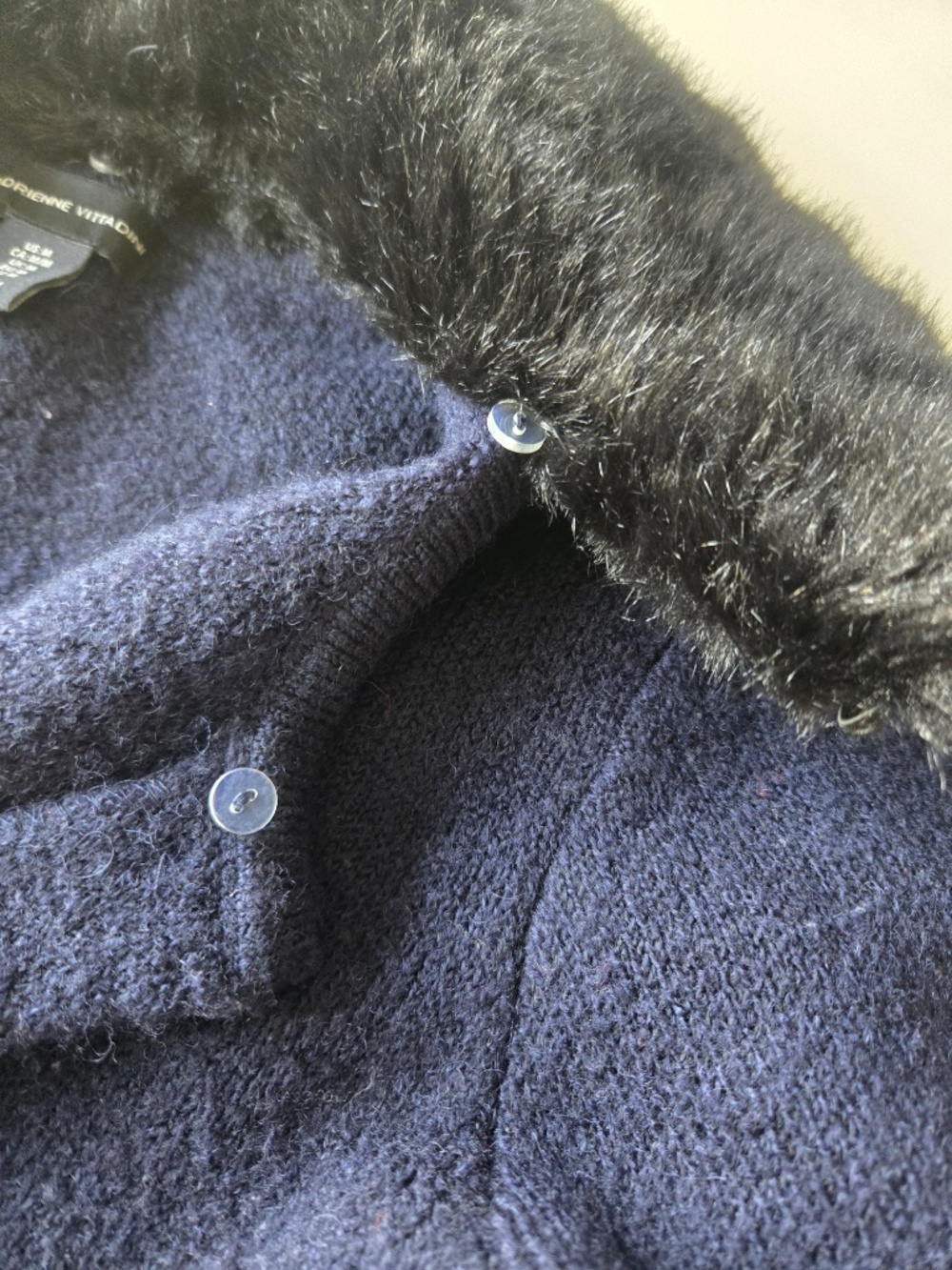 Adrienne Vittadini Navy Knit Faux Fur Collar Sweater Ccardigan - Picture 12 of 14